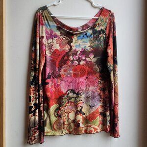 Nally & Millie Sheer Abstract Floral Y2K Scoop Neck Jersey Size Medium